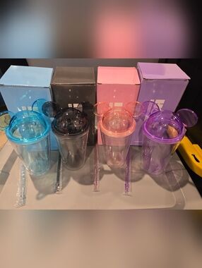 HOGG Acrylic Ear Tumbler with Straw, Blue, Black, Pink OR Purple, Price Is For 1